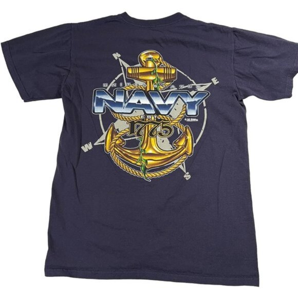 US Navy Anchor T-Shirt 7.62 Design Blue Men's Size M logo on back short sleeve - Picture 1 of 7